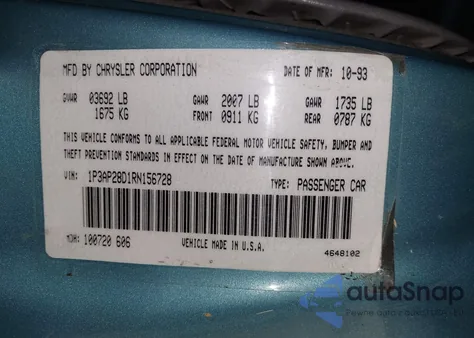 1994 Plymouth Sundance from USA, damaged, VIN 1P3AP28D1RN156728